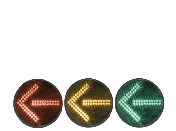 12L-FRFAFV: Lámpara LED Vial 30 cm (12") Flechas rojo, ámbar y verde. 80 a 135 VCA. IP65.